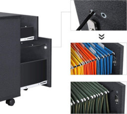 Songmics Vasagle Mobile Filing Unit, Dual-Drawer Cabinet With Smooth-Roll Casters, Home Office Storage, Black - thumbnail 4