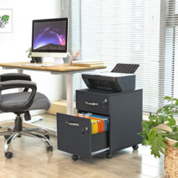 Songmics Vasagle Mobile Filing Unit, Dual-Drawer Cabinet With Smooth-Roll Casters, Home Office Storage, Black - thumbnail 1