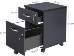 Songmics Vasagle Mobile Filing Unit, Dual-Drawer Cabinet With Smooth-Roll Casters, Home Office Storage, Black - thumbnail 2