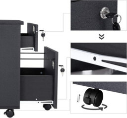 Songmics Vasagle Mobile Filing Unit, Dual-Drawer Cabinet With Smooth-Roll Casters, Home Office Storage, Black - thumbnail 5