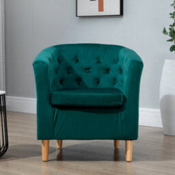 Clio 68Cm Wide Green Velvet Fabric Studded Back Accent Chair With Dark And Light Wooden Legs - thumbnail 2