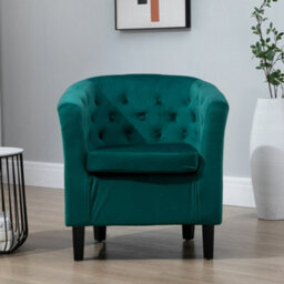 Clio 68Cm Wide Green Velvet Fabric Studded Back Accent Chair With Dark And Light Wooden Legs - thumbnail 1