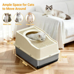 London Boutique 60X40X35Cm Stainless Steel Cat Litter Tray, High Sided Cat Litter Box, Anti Leak Pet Toilet, White - thumbnail 2