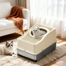 London Boutique 60X40X35Cm Stainless Steel Cat Litter Tray, High Sided Cat Litter Box, Anti Leak Pet Toilet, White - thumbnail 4