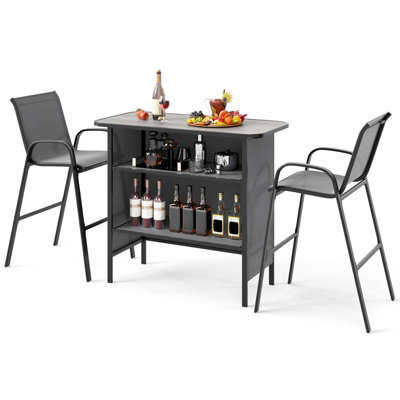 Costway 3 Piece Outdoor Bar Set Patio Metal Bar Table & Fabric Chairs Set - image 1