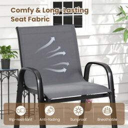 Costway 3 Piece Outdoor Bar Set Patio Metal Bar Table & Fabric Chairs Set - thumbnail 3