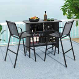 Costway 3 Piece Outdoor Bar Set Patio Metal Bar Table & Fabric Chairs Set - thumbnail 6