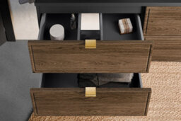 Impact Furniture Vanity Unit With Basin Wall Hung 600mm Bathroom Sink Cabinet Dark Oak Walnut Effect Drawers Black Mid Century Modern Talia - thumbnail 5