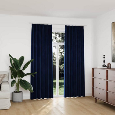 Berkfield Blackout Curtains 2 Pcs With Hooks Velvet Dark Blue 140X225 Cm - image 1