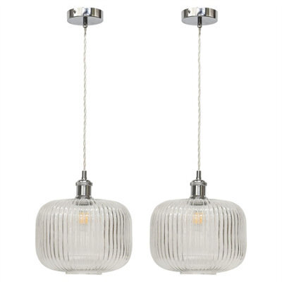 First Choice Lighting Set Of 2 Batley Large - Clear Ribbed Glass Chrome Retro Pendants - image 1