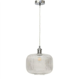 First Choice Lighting Set Of 2 Batley Large - Clear Ribbed Glass Chrome Retro Pendants - thumbnail 2