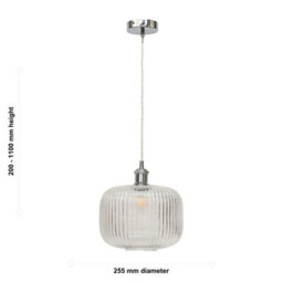 First Choice Lighting Set Of 2 Batley Large - Clear Ribbed Glass Chrome Retro Pendants - thumbnail 6