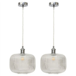 First Choice Lighting Set Of 2 Batley Large - Clear Ribbed Glass Chrome Retro Pendants - thumbnail 1