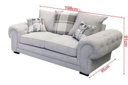 Verona 2 Seater Sofa Light Grey Velour Fabric Chesterfield Style Scatter Cushions - thumbnail 3
