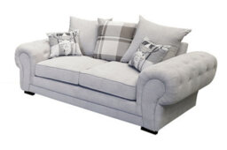 Verona 2 Seater Sofa Light Grey Velour Fabric Chesterfield Style Scatter Cushions - thumbnail 2