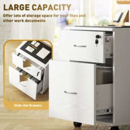 Homcom Pedestal Office Mobile Filing Cabinet 2 Drawer White - thumbnail 4