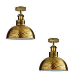 Pack Of 2 Vintage Flush Ceiling Light With E27 Holder And 26Cm Yellow Brass Dome Shadefor Kitchen, Livingroom, Bedroom