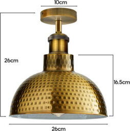Pack Of 2 Vintage Flush Ceiling Light With E27 Holder And 26Cm Yellow Brass Dome Shadefor Kitchen, Livingroom, Bedroom - thumbnail 3