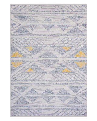 Beliani Geometric Grey And Yellow Rug 140 X 200 Cm - Polyester Low Pile Scandinavian Style - image 1