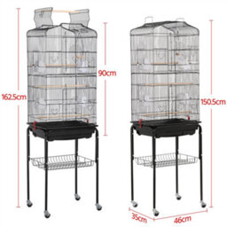 Yaheetech Black Open Top Metal Bird Cage Large Rolling Parrot Cage W/ Slide-Out Tray - thumbnail 3