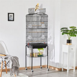 Yaheetech Black Open Top Metal Bird Cage Large Rolling Parrot Cage W/ Slide-Out Tray - thumbnail 1