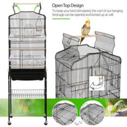 Yaheetech Black Open Top Metal Bird Cage Large Rolling Parrot Cage W/ Slide-Out Tray - thumbnail 4