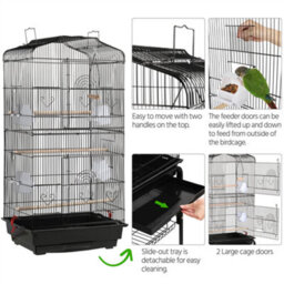 Yaheetech Black Open Top Metal Bird Cage Large Rolling Parrot Cage W/ Slide-Out Tray - thumbnail 5