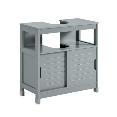 Sobuy Frg128-Ii-Sg,under Sink Storage Cabinet For Pedestal Sink Grey Bathroom Furniture,grey,w60Xd30Xh60 - image 1