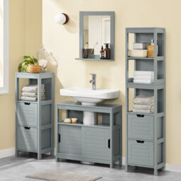 Sobuy Frg128-Ii-Sg,under Sink Storage Cabinet For Pedestal Sink Grey Bathroom Furniture,grey,w60Xd30Xh60 - thumbnail 2