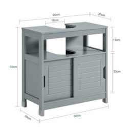 Sobuy Frg128-Ii-Sg,under Sink Storage Cabinet For Pedestal Sink Grey Bathroom Furniture,grey,w60Xd30Xh60 - thumbnail 3
