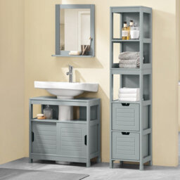 Sobuy Frg128-Ii-Sg,under Sink Storage Cabinet For Pedestal Sink Grey Bathroom Furniture,grey,w60Xd30Xh60 - thumbnail 6