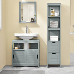 Sobuy Frg128-Ii-Sg,under Sink Storage Cabinet For Pedestal Sink Grey Bathroom Furniture,grey,w60Xd30Xh60 - thumbnail 5