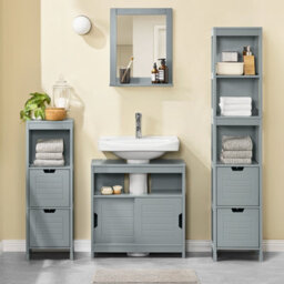 Sobuy Frg128-Ii-Sg,under Sink Storage Cabinet For Pedestal Sink Grey Bathroom Furniture,grey,w60Xd30Xh60 - thumbnail 4