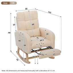 Abrihome Teddy Fabric Rocking Chair With Adjustable Footrest, High-Back Lounge Armchair With Solid Wood Legs & Side Pockets, Beige - thumbnail 6