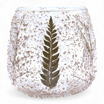 Serenityy Natural Floral Glass Pino - Straight Candle Holder - Recycled Glass With Pressed Ferns - 10X9Cm - image 1
