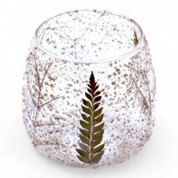Serenityy Natural Floral Glass Pino - Straight Candle Holder - Recycled Glass With Pressed Ferns - 10X9Cm - thumbnail 9