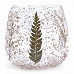 Serenityy Natural Floral Glass Pino - Straight Candle Holder - Recycled Glass With Pressed Ferns - 10X9Cm