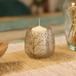 Serenityy Natural Floral Glass Pino - Straight Candle Holder - Recycled Glass With Pressed Ferns - 10X9Cm - thumbnail 3