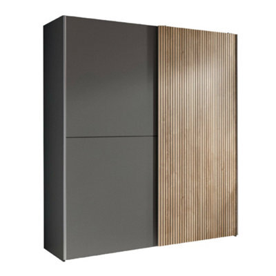 Oakham Premium Nova Sliding 2 Door Wardrobe In Light Oak & Dark Grey - image 1