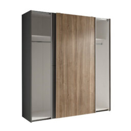 Oakham Premium Nova Sliding 2 Door Wardrobe In Light Oak & Dark Grey - thumbnail 3