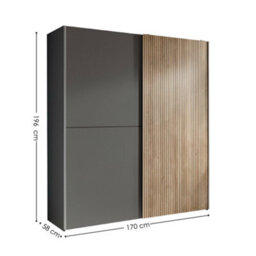 Oakham Premium Nova Sliding 2 Door Wardrobe In Light Oak & Dark Grey - thumbnail 8