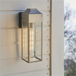 Loops Ip44 Outdoor Wall Light - Aged Pewter Rectangle Clear Glass Lantern - Garage Porch Lamp - thumbnail 4