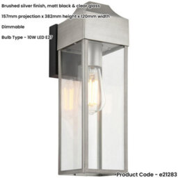 Loops Ip44 Outdoor Wall Light - Aged Pewter Rectangle Clear Glass Lantern - Garage Porch Lamp - thumbnail 2
