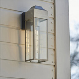 Loops Ip44 Outdoor Wall Light - Aged Pewter Rectangle Clear Glass Lantern - Garage Porch Lamp - thumbnail 3