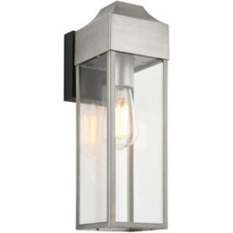Loops Ip44 Outdoor Wall Light - Aged Pewter Rectangle Clear Glass Lantern - Garage Porch Lamp