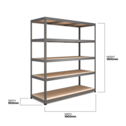 Rb Boss Garage Shelving Unit 5 Shelf Mdf Galvanised Steel (H)1800mm (W)1600mm (D)600mm - thumbnail 3