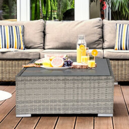 Wyld Haus Vimito Light Grey Square Rattan Outdoor Side Table With Tempered Glass Top, 65 X 65 X 37.5 Cm - thumbnail 3
