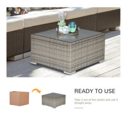 Wyld Haus Vimito Light Grey Square Rattan Outdoor Side Table With Tempered Glass Top, 65 X 65 X 37.5 Cm - thumbnail 5