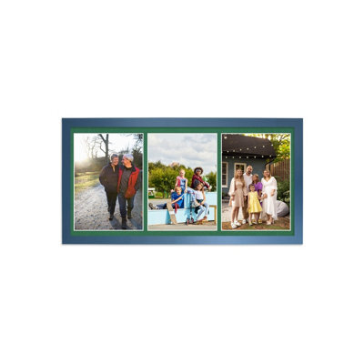 AK Frames 16X8 Gold Sleek Multi Photo Frame With Emerald Mount - Holds 3 Apertures (3X) 7X5 Photos - image 1