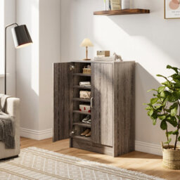 Thehotsale Grey 6-Tier Wooden Shoe Storage Cabinet With 2 Doors - thumbnail 2